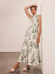 Mint Velvet Green Palm Print 100% Cotton Midi Shirt Dress - Image 1 of 8