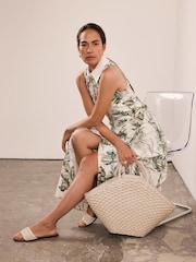 Mint Velvet Green Palm Print 100% Cotton Midi Shirt Dress - Image 2 of 8