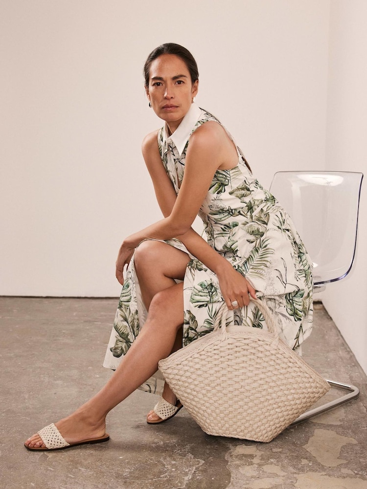Mint Velvet Green Palm Print 100% Cotton Midi Shirt Dress - Image 2 of 8