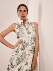 Mint Velvet Green Palm Print 100% Cotton Midi Shirt Dress - Image 3 of 8