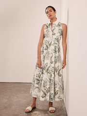 Mint Velvet Green Palm Print 100% Cotton Midi Shirt Dress - Image 4 of 8