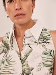 Mint Velvet Green Palm Print 100% Cotton Midi Shirt Dress - Image 5 of 8
