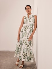 Mint Velvet Green Palm Print 100% Cotton Midi Shirt Dress - Image 6 of 8