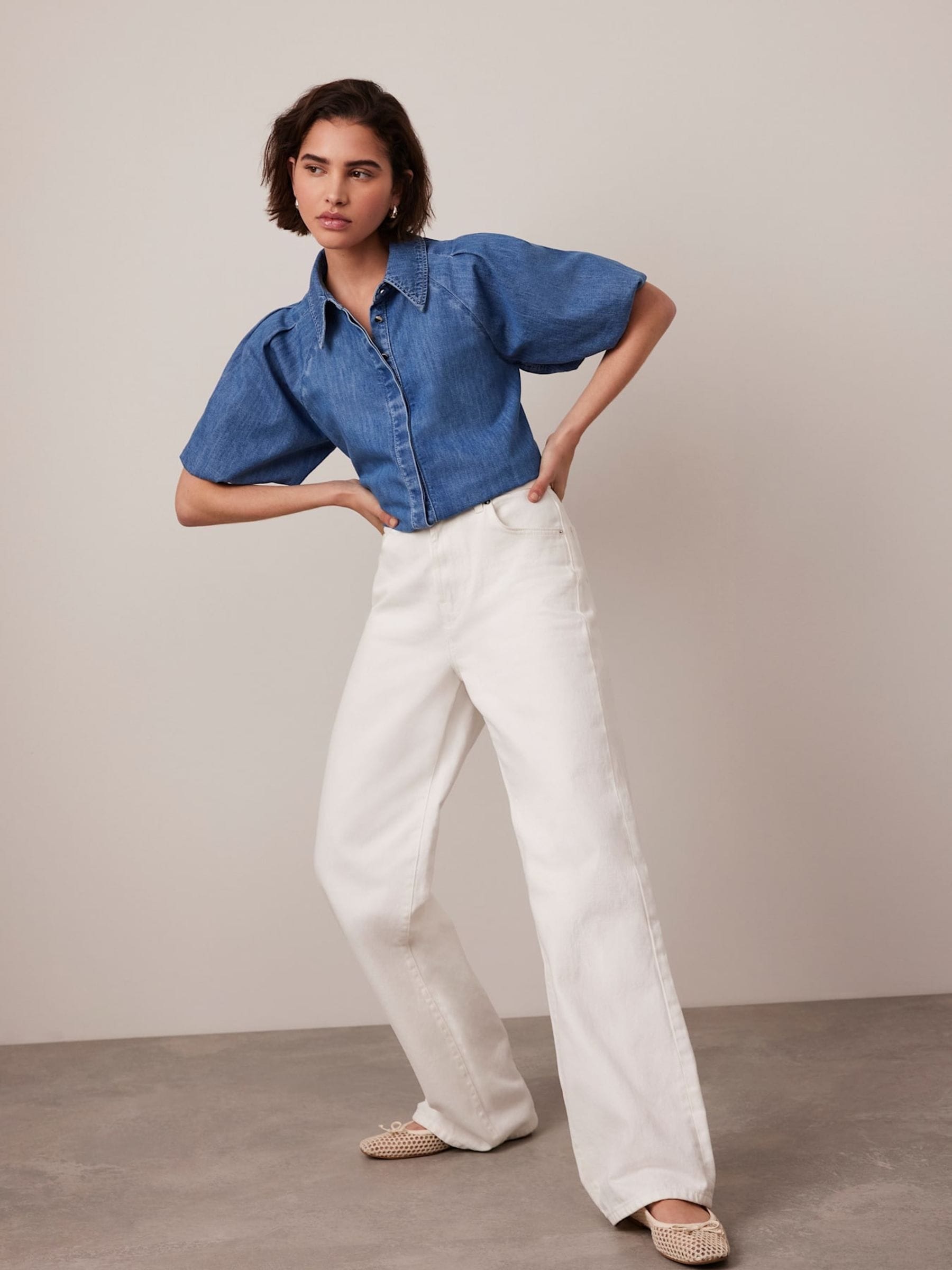 Buy Mint Velvet Blue 100% Cotton Denim Puff Sleeve Shirt from Next USA