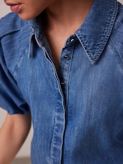 Mint Velvet Blue 100% Cotton Denim Puff Sleeve Shirt - Image 5 of 8