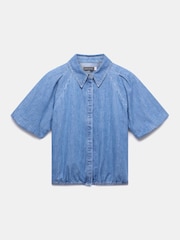 Mint Velvet Blue 100% Cotton Denim Puff Sleeve Shirt - Image 6 of 8