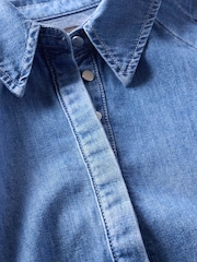 Mint Velvet Blue 100% Cotton Denim Puff Sleeve Shirt - Image 8 of 8