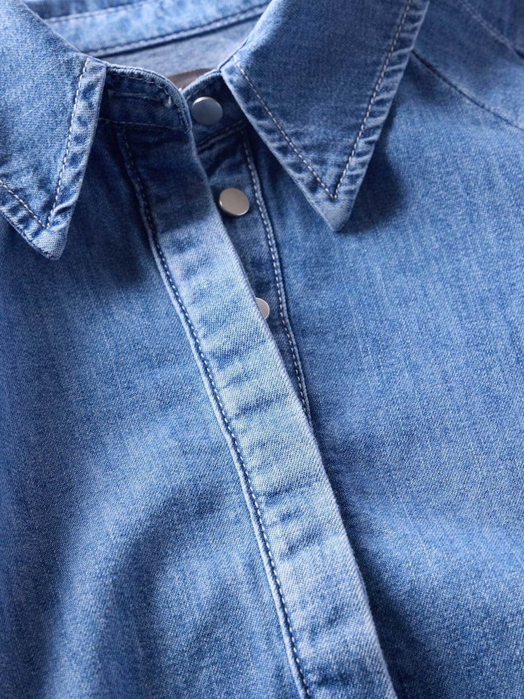Mint Velvet Blue 100% Cotton Denim Puff Sleeve Shirt - Image 8 of 8
