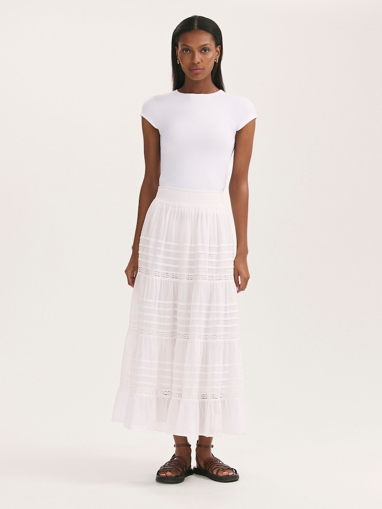 Finery White Imani Cotton Voile Tiered Midi Skirt - Image 1 of 4 Finery White Imani Cotton Voile Tiered Midi Skirt - Image 1 of 4