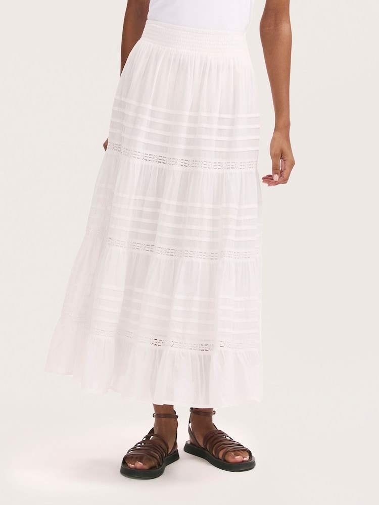 Finery White Imani Cotton Voile Tiered Midi Skirt - Image 2 of 4 Finery White Imani Cotton Voile Tiered Midi Skirt - Image 2 of 4