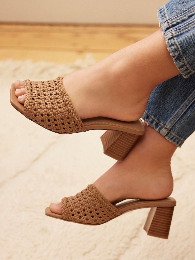 Mint Velvet Brown Jay Woven Block Heel Mules - Image 1 of 5