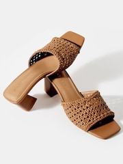 Mint Velvet Brown Jay Woven Block Heel Mules - Image 3 of 5