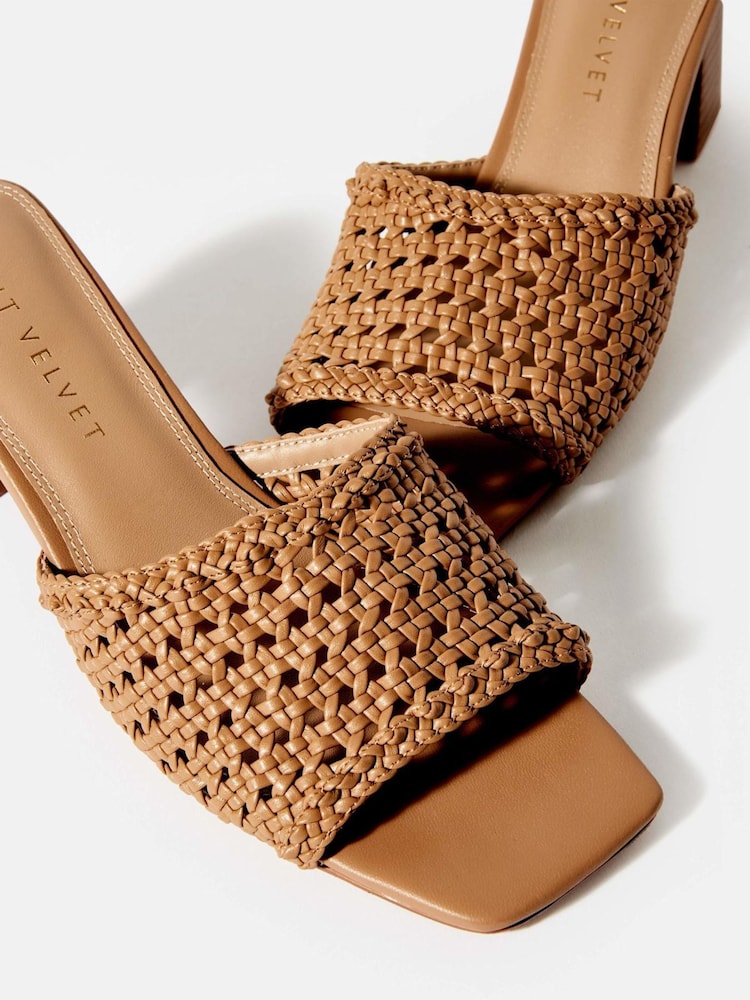 Mint Velvet Brown Jay Woven Block Heel Mules - Image 5 of 5