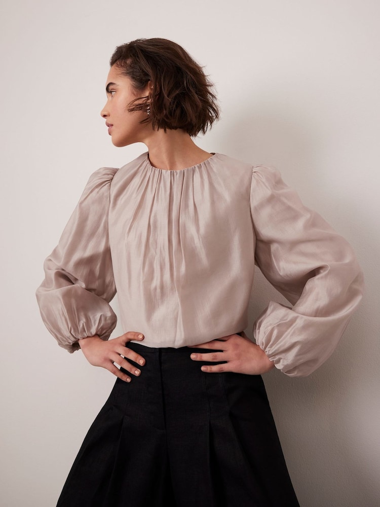 Mint Velvet Cream Sheer Puff Sleeve Blouse - Image 2 of 8 Mint Velvet Cream Sheer Puff Sleeve Blouse - Image 2 of 8