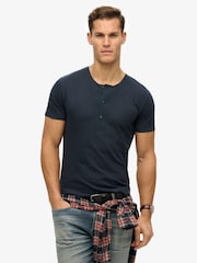 Superdry Blue The Merchant Store Short Sleeve Grandad 100% Cotton T-Shirt - Image 1 of 2