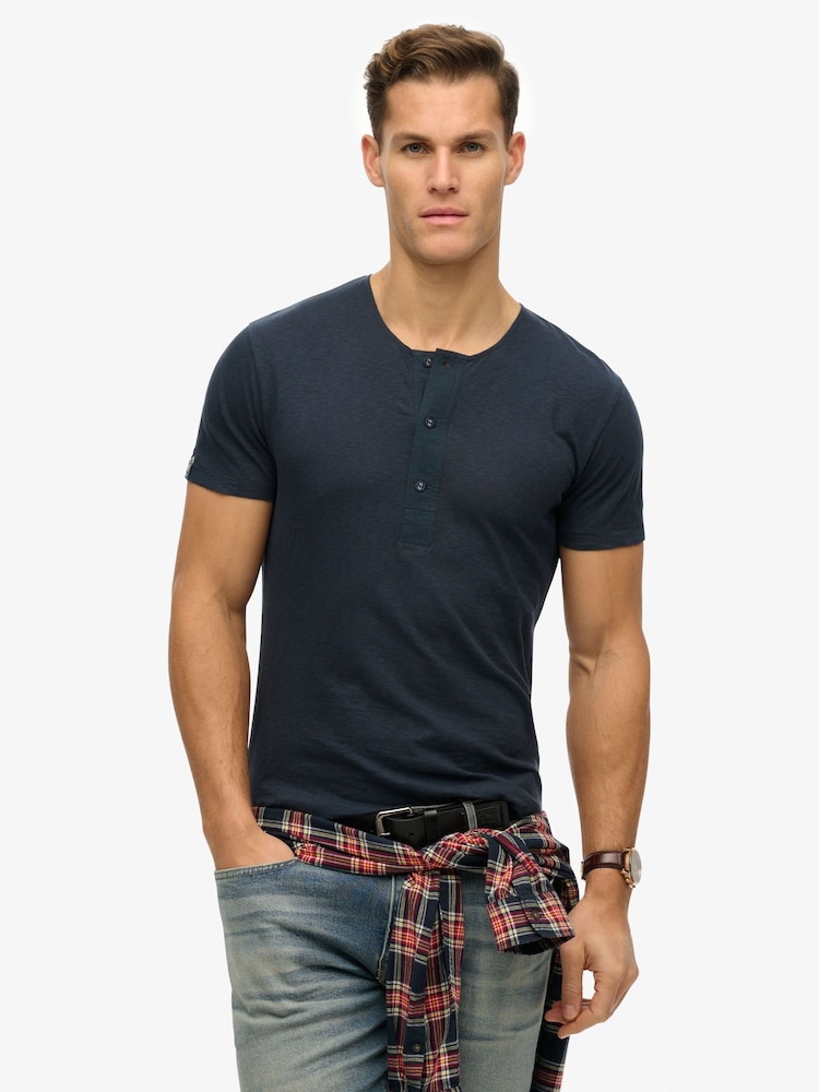 Superdry Blue The Merchant Store Short Sleeve Grandad 100% Cotton T-Shirt - Image 1 of 2