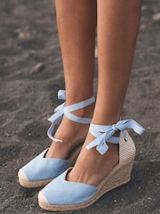Mint Velvet Blue Pink Espadrille Tie Wedges - Image 1 of 5
