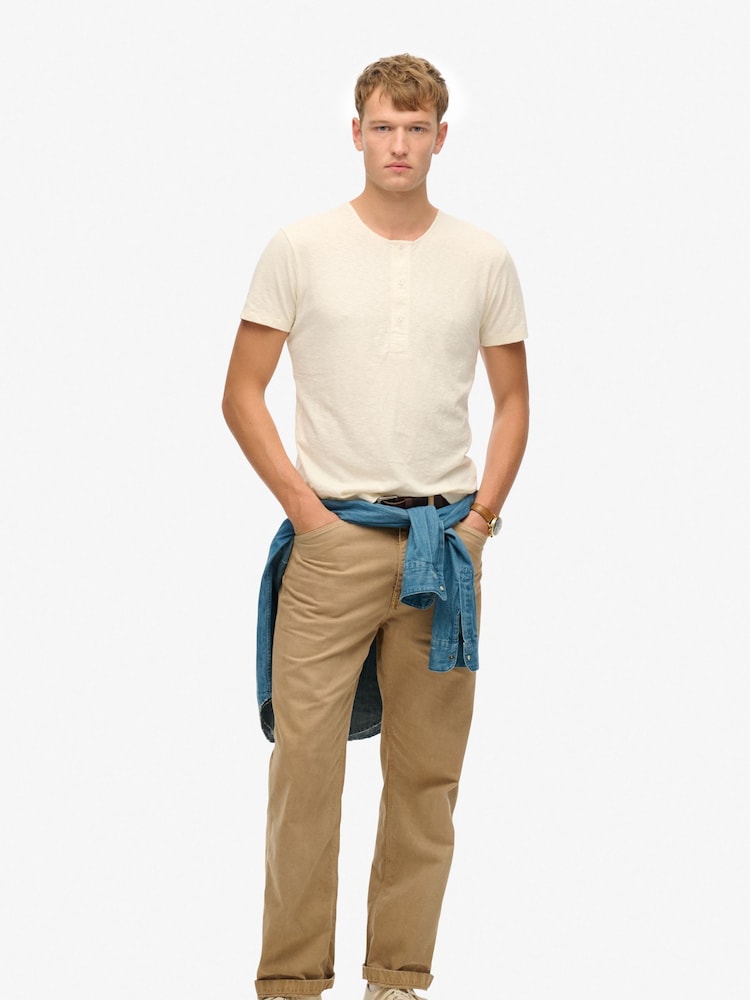 Superdry White The Merchant Store Short Sleeve Grandad 100% Cotton T-Shirt - Image 2 of 4