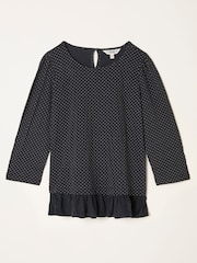 FatFace Kai Black Pin Spot Peplum Top - Image 1 of 1