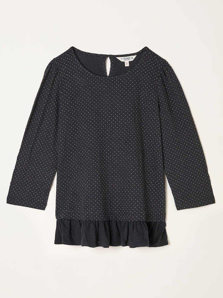 FatFace Kai Black Pin Spot Peplum Top - Image 1 of 1