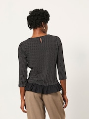 FatFace Kai Black Pin Spot Peplum Top - Image 2 of 6