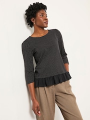 FatFace Kai Black Pin Spot Peplum Top - Image 3 of 6