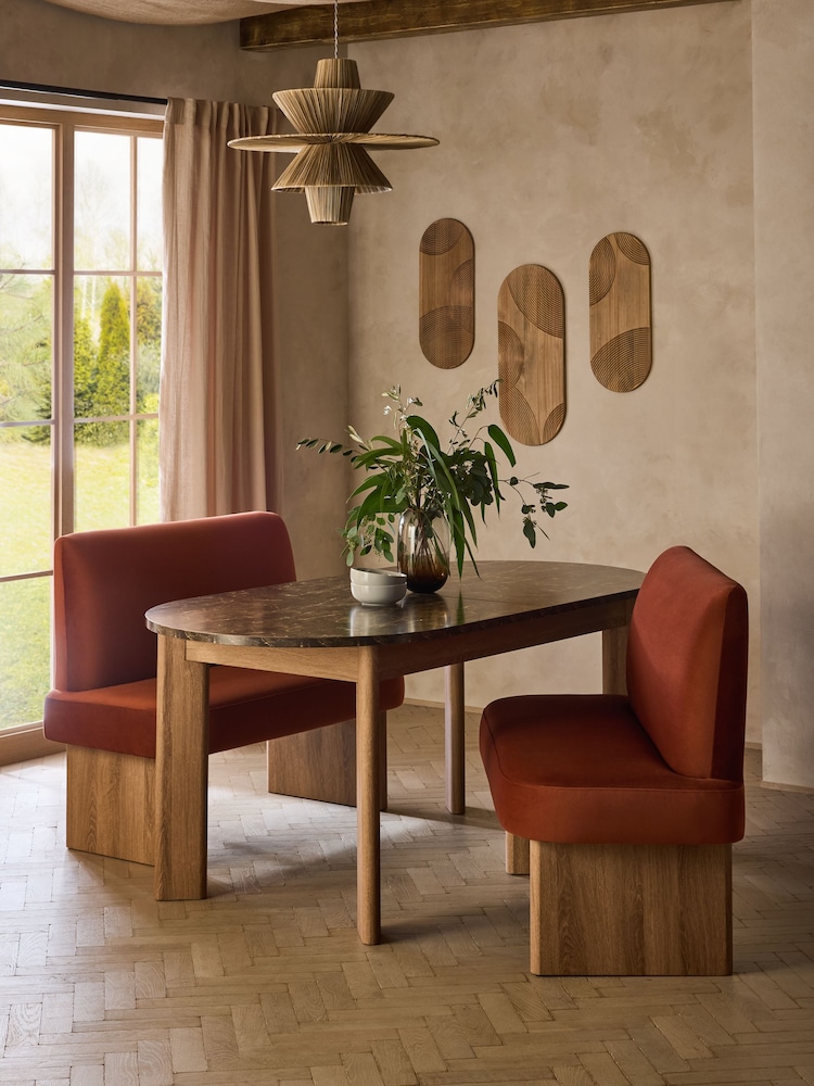 Orange Soft Velvet Rust Nomad 4 Seater Dining Table and Bench Set - Image 1 of 9