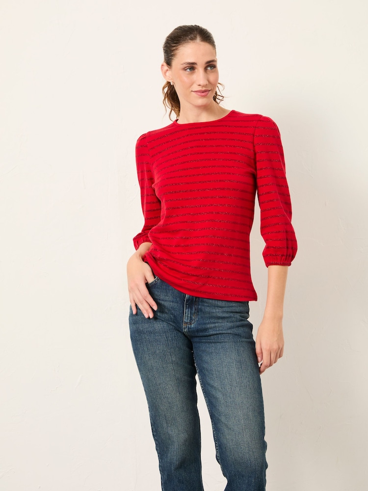 FatFace Leni Red Sparkle Stripe Top - Image 1 of 4