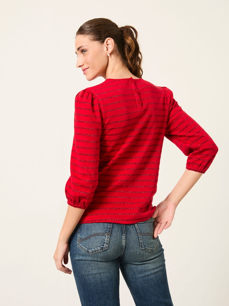 FatFace Leni Red Sparkle Stripe Top - Image 2 of 4