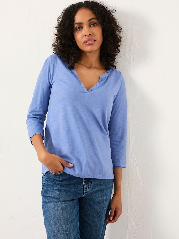 FatFace Aster Chambray Blue 3/4 Sleeve T Shirt - Image 1 of 4