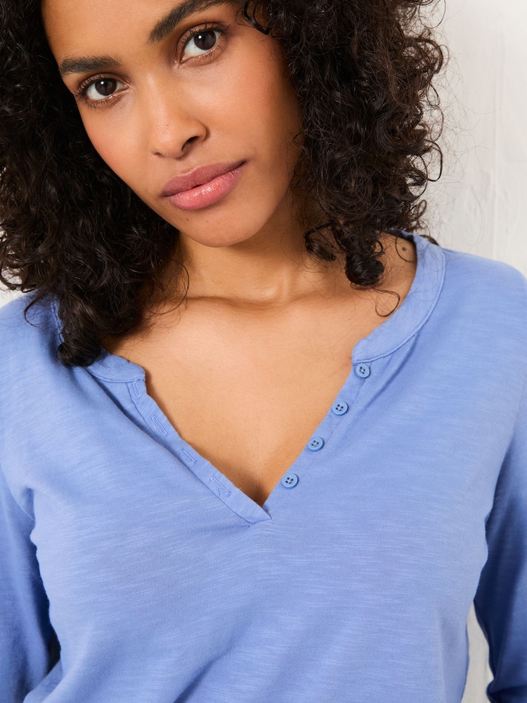 FatFace Aster Chambray Blue 3/4 Sleeve T Shirt - Image 4 of 4