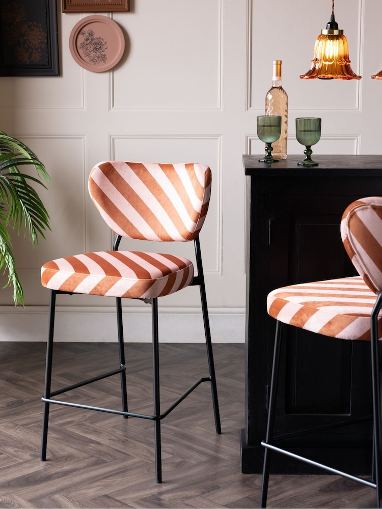 Rockett St George Pink and Amber Studio Stripe Perfect Bar Stool - Image 1 of 4
