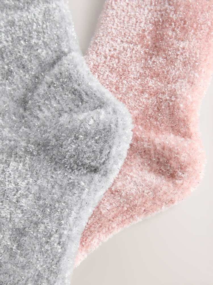 Pink/Grey Sparkle Velvet Cosy Socks 2 Pack - Image 5 of 5