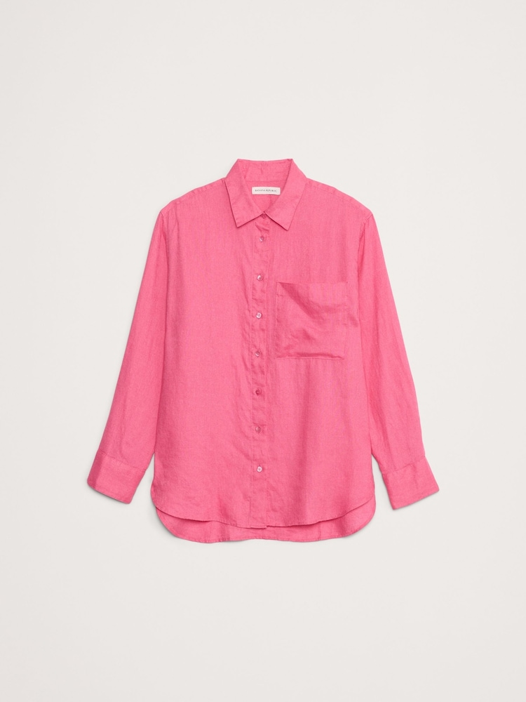 Banana Republic Pink Oversized 100% Linen Shirt - Image 4 of 4