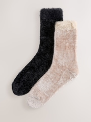 Black/ Neutral Velvet Cosy Socks 2 Pack - Image 1 of 5