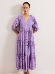 Phase Eight Purple Lorena Maxi 100% Cotton Dress - Image 3 of 6