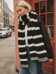 Black/White Knitted Wool Blend Striped Scarf - Image 1 of 8
