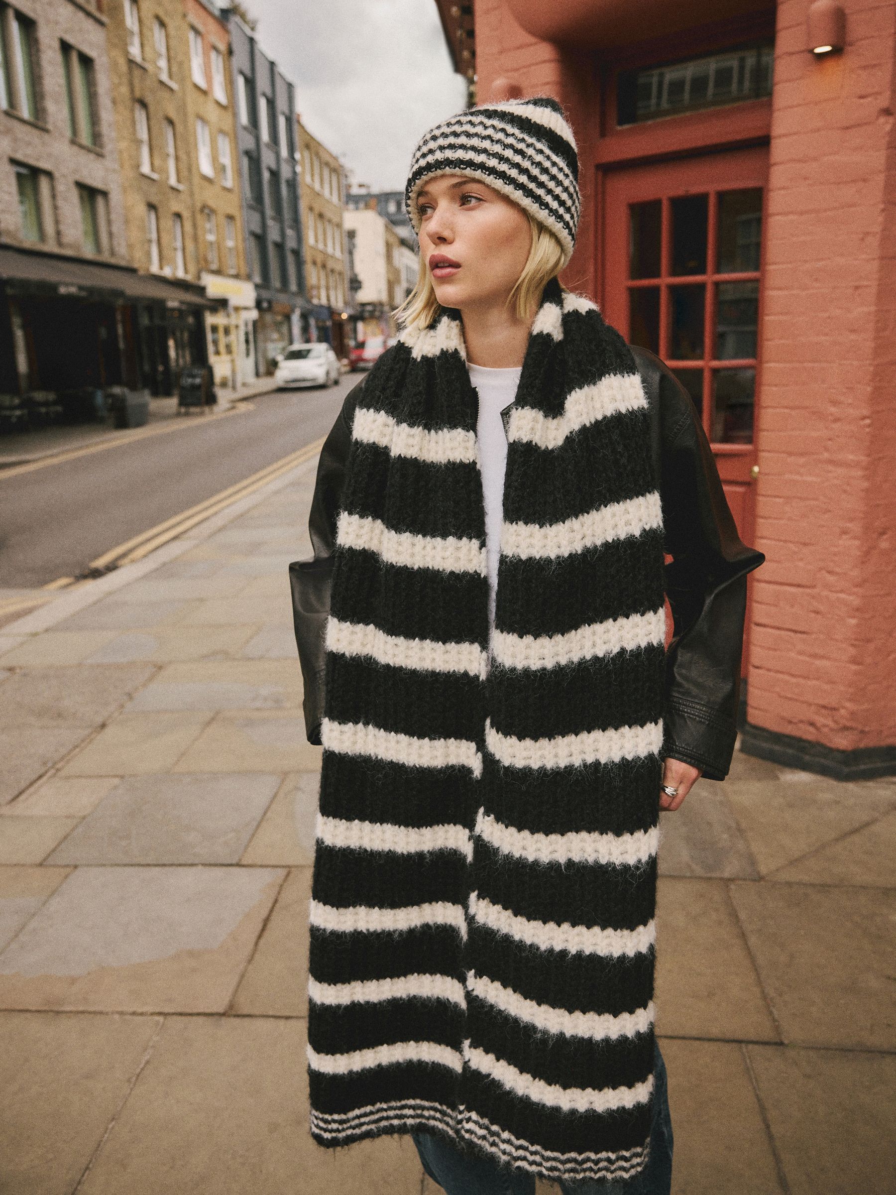 Buy Black/White Knitted Wool Blend Striped Scarf from Next USA