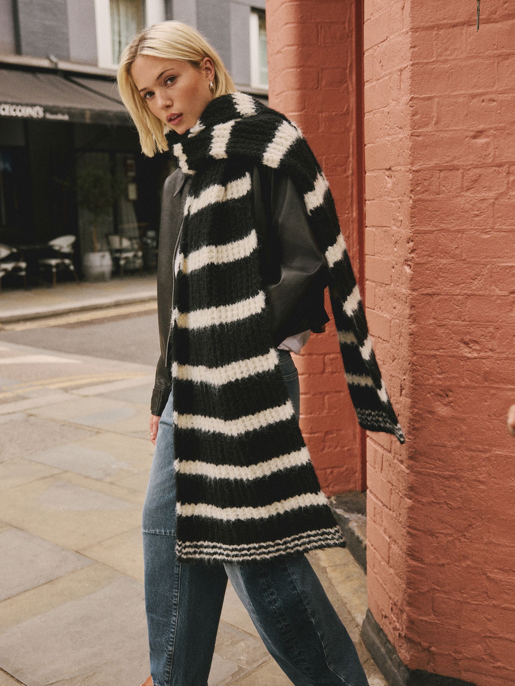 Buy Black/White Knitted Wool Blend Striped Scarf from Next Canada