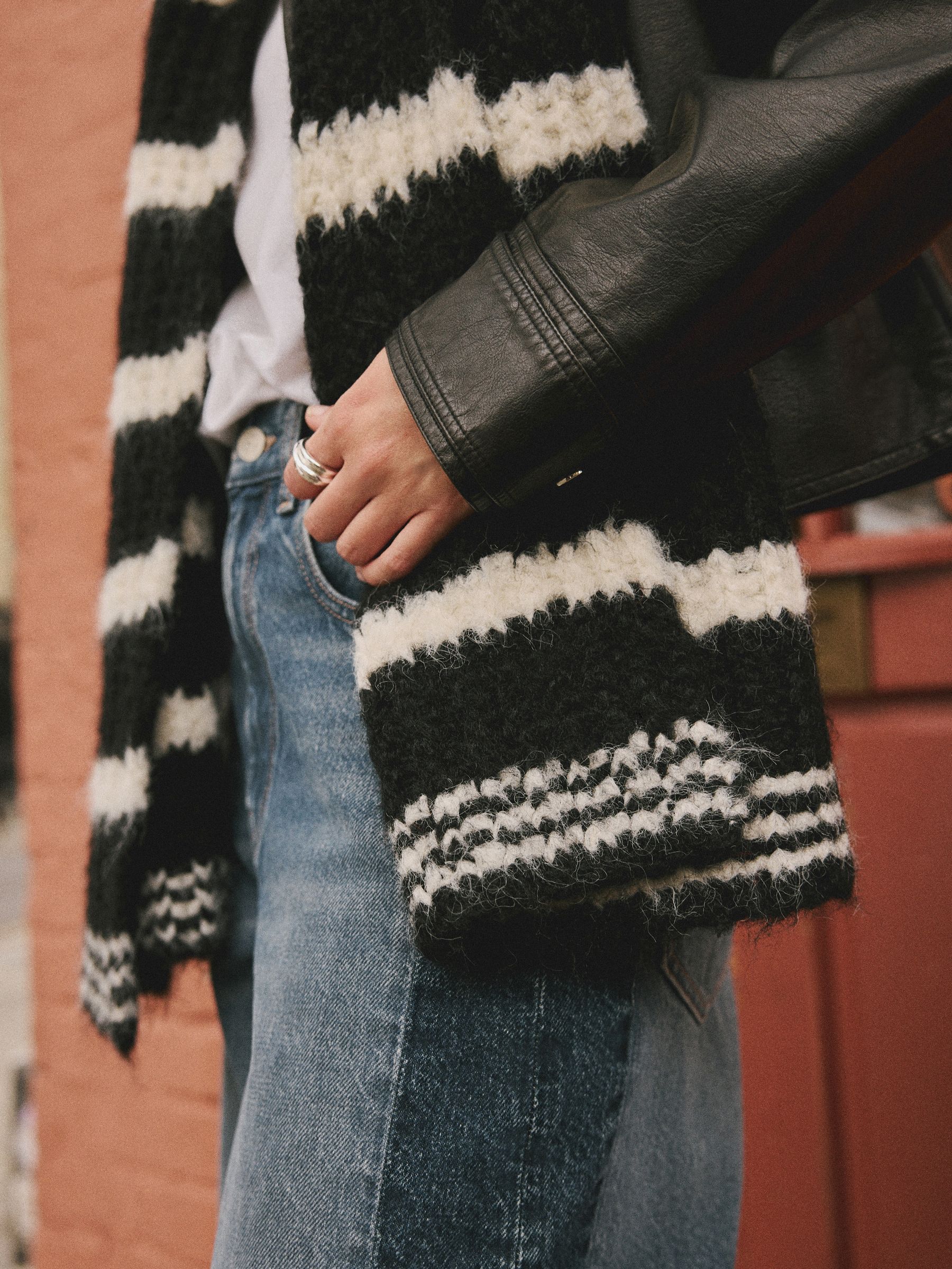 Buy Black/White Knitted Wool Blend Striped Scarf from Next Canada