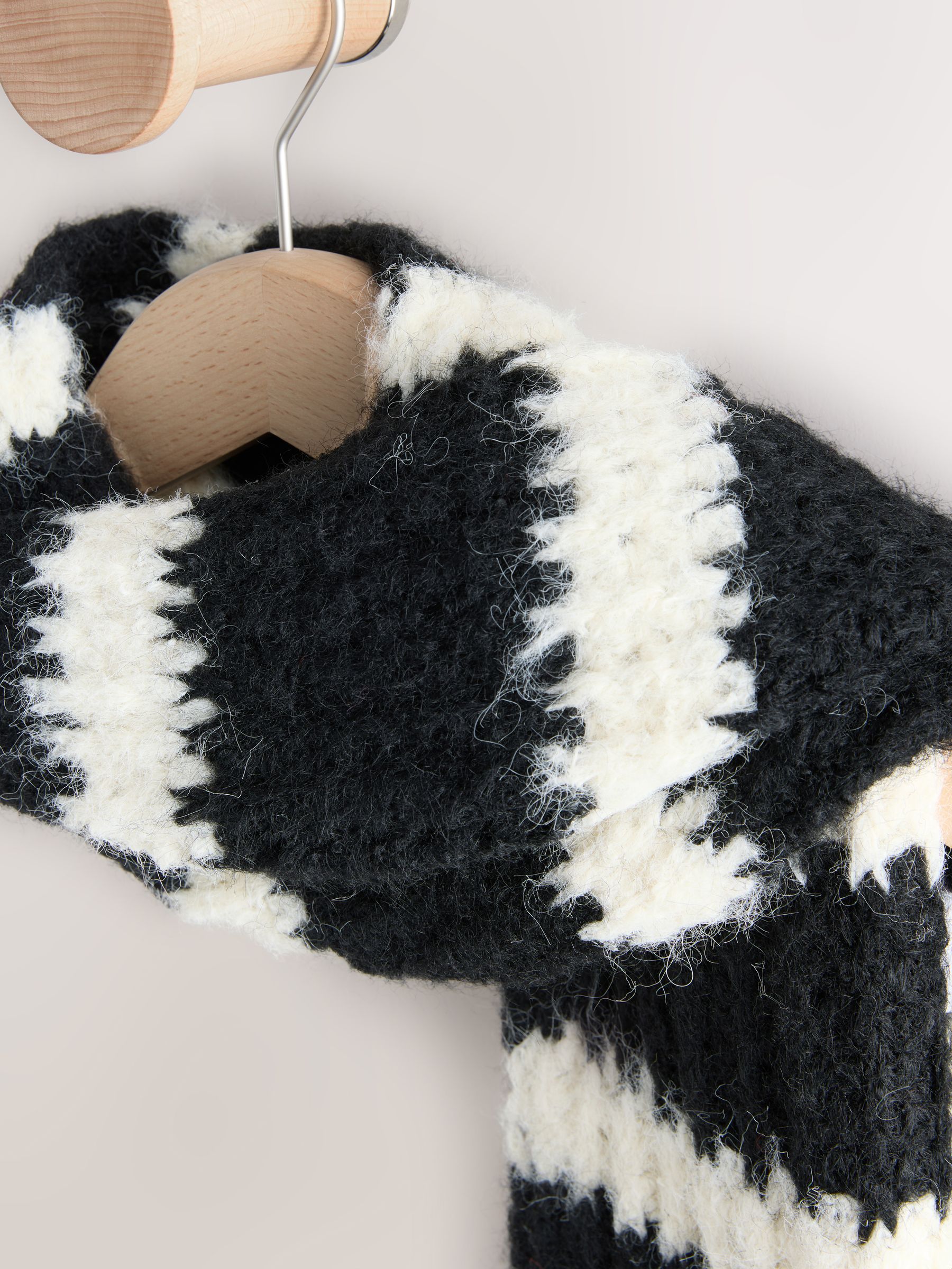 Buy Black/White Knitted Wool Blend Striped Scarf from Next Canada