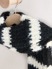 Black/White Knitted Wool Blend Striped Scarf - Image 6 of 8