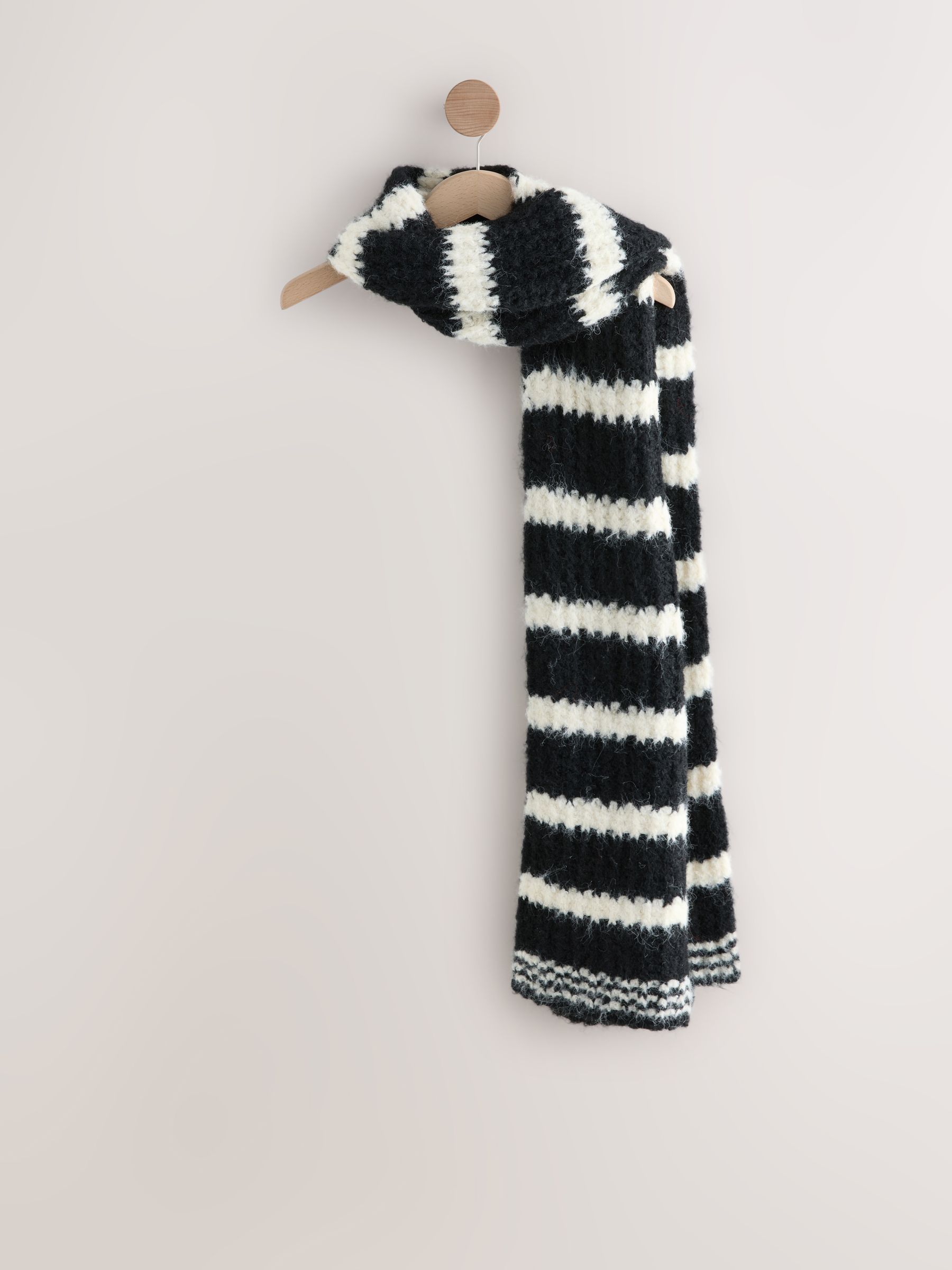 Buy Black/White Knitted Wool Blend Striped Scarf from Next USA