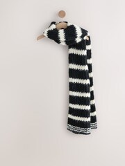 Black/White Knitted Wool Blend Striped Scarf - Image 8 of 8