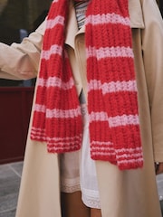 Pink Knitted Wool Blend Striped Scarf - Image 5 of 9