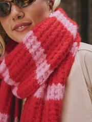 Pink Knitted Wool Blend Striped Scarf - Image 6 of 9