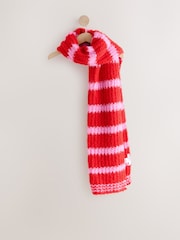 Pink Knitted Wool Blend Striped Scarf - Image 7 of 9