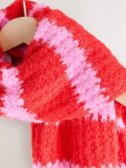 Pink Knitted Wool Blend Striped Scarf - Image 8 of 9