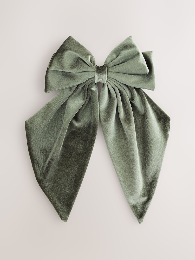 Green Velvet Bow Hair Clip - Image 1 of 3
