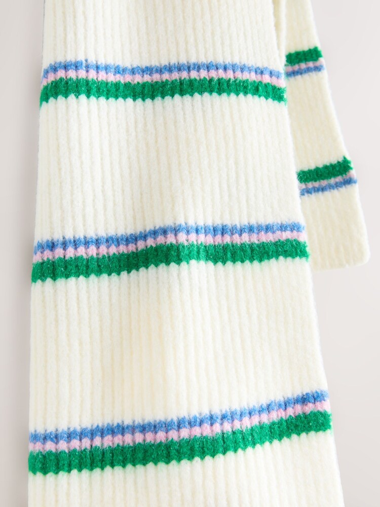 Green/Cream Stripe Knitted Heavyweight Scarf - Image 1 of 6
